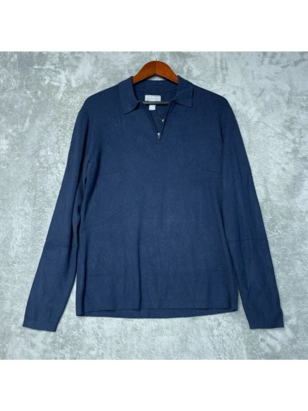 Hickey Freeman Men's S Navy Long Sleeve Knit Sweater Polo Stretch Rayon d1863